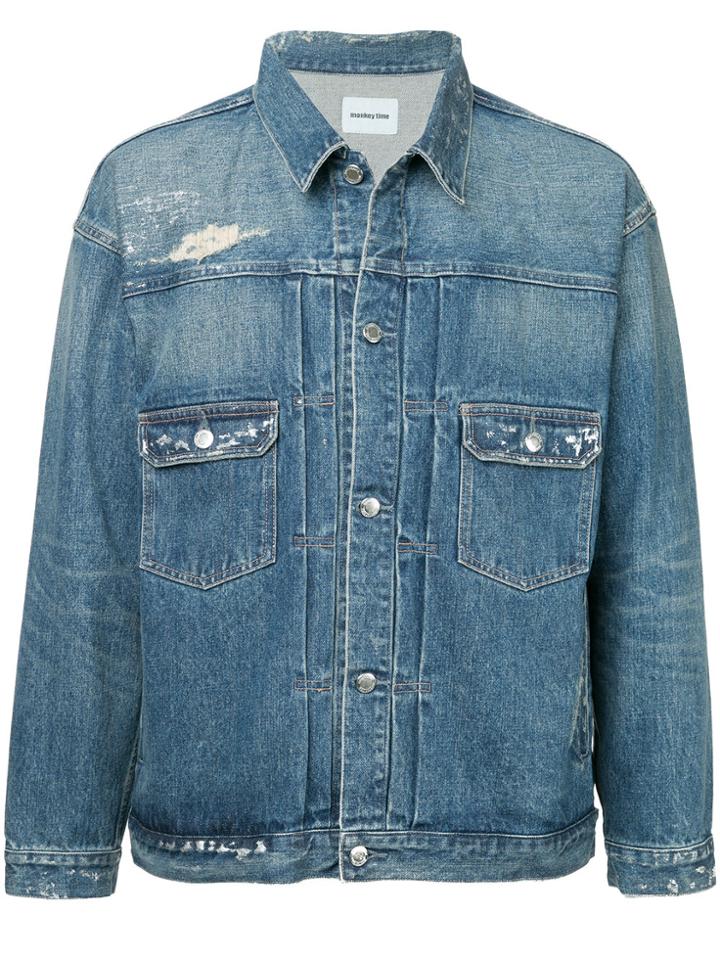 Monkey Time Distressed Denim Jacket - Blue