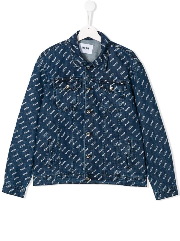 Msgm Kids Teen Logo Print Denim Jacket - Blue