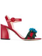 Gucci Floral-embellished Sandals - Red