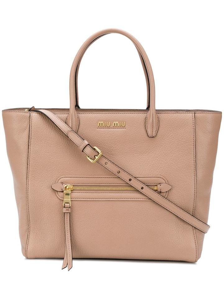 Miu Miu Trapeze Leather Tote Bag - Nude & Neutrals