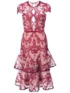 Marchesa Notte Embroidered Lace Midi Dress - Pink & Purple