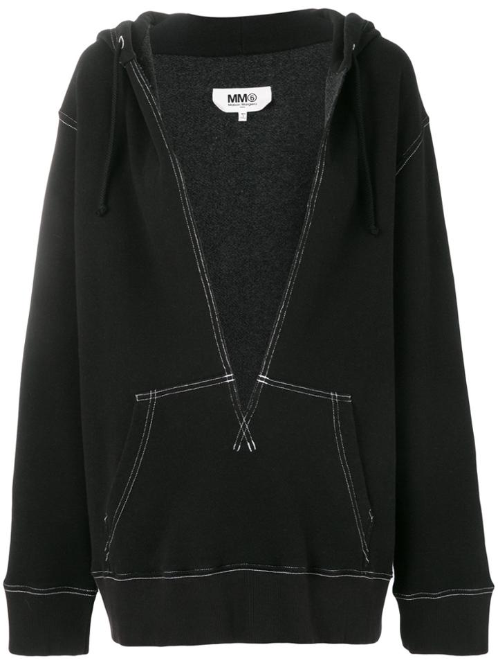 Mm6 Maison Margiela Topstitch Plunge Hoodie - Black