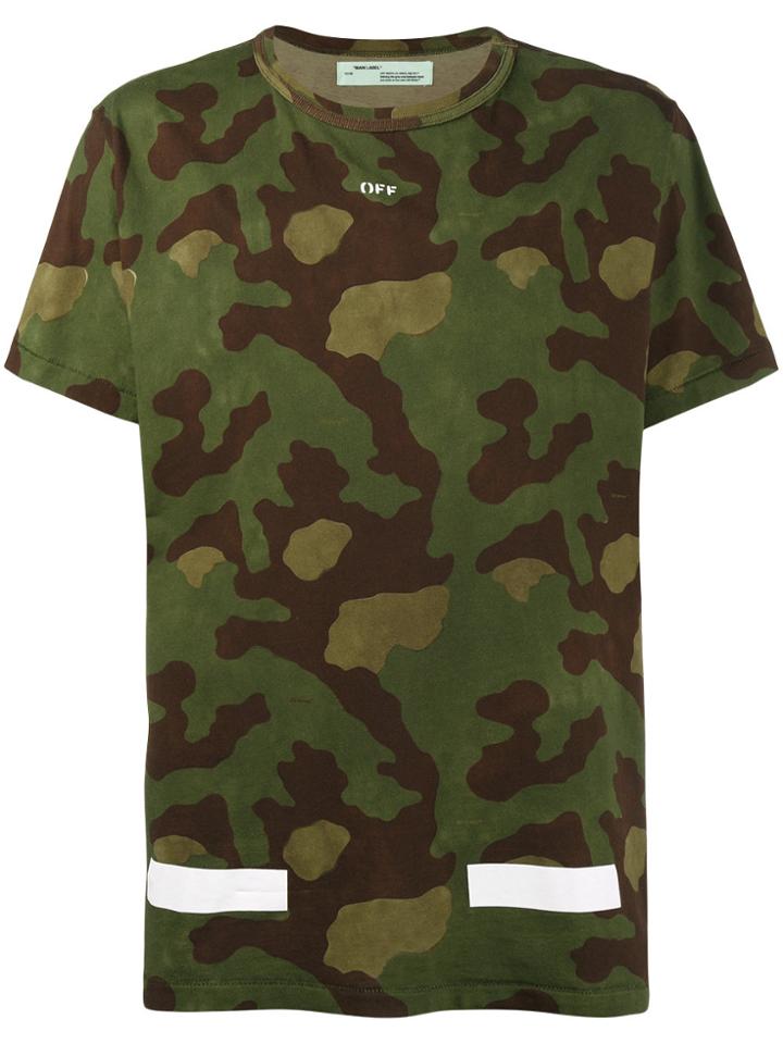 Off-white Camouflage T-shirt With Contrast White Detail - Green