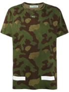 Off-white Camouflage T-shirt With Contrast White Detail - Green