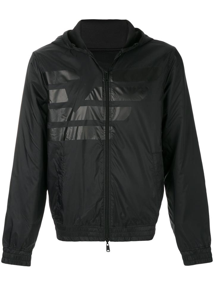 Armani Jeans Logo Print Hood Jacket - Black