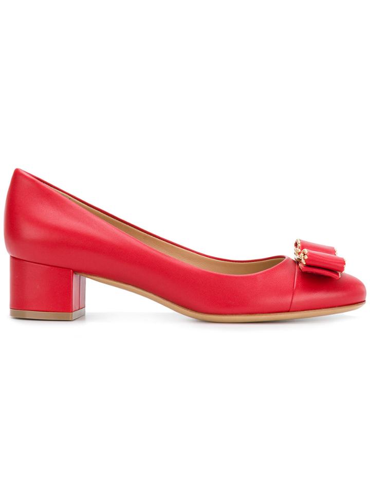 Salvatore Ferragamo Elinda Logo Bow Low-heel Pumps - Red