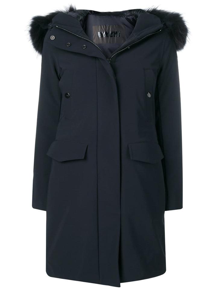 Rrd Fur Hood Trim Coat - Blue