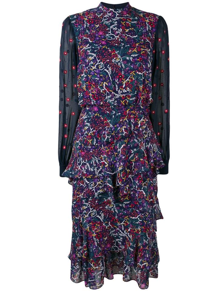 Saloni Floral Print Ruffled Dress - Blue