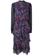 Saloni Floral Print Ruffled Dress - Blue