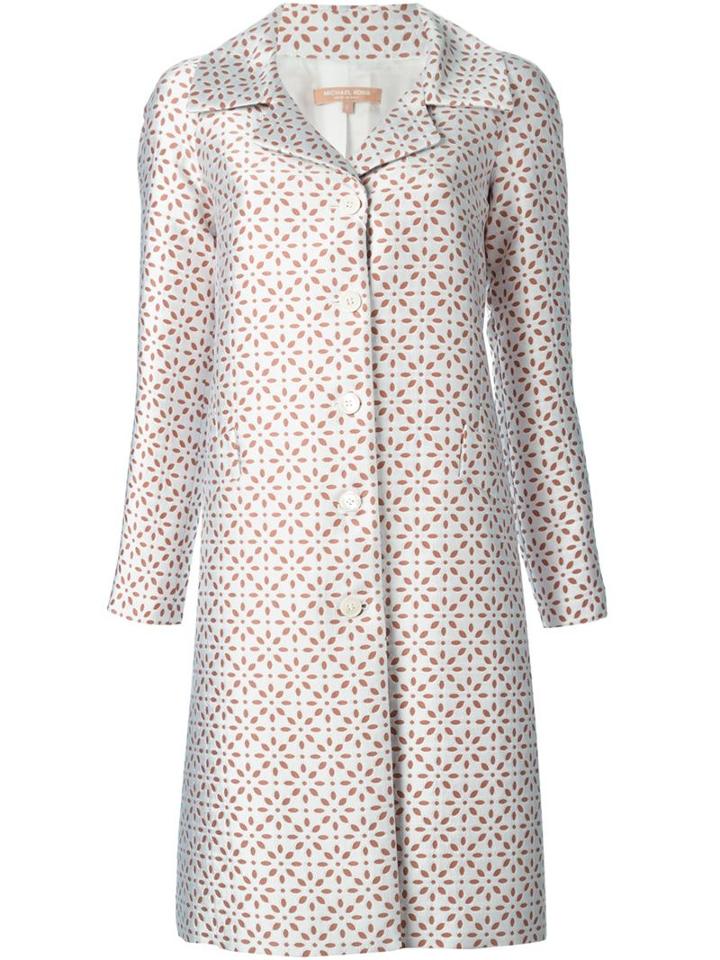 Michael Kors Floral Jacquard Coat, Women's, Size: 12, White, Polyester/polyamide/silk/rayon