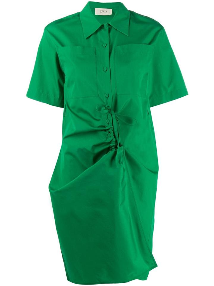Ports 1961 Ruched Poplin Dress - Green