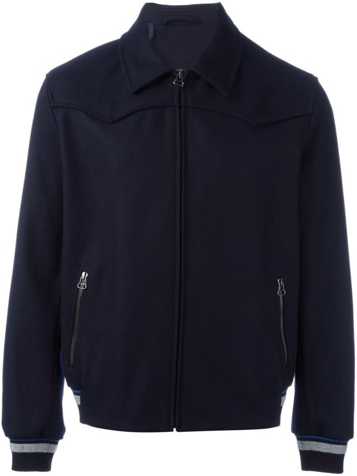 Lanvin Classic Collar Bomber Jacket, Men's, Size: 52, Blue, Polyamide/polyester/viscose/virgin Wool