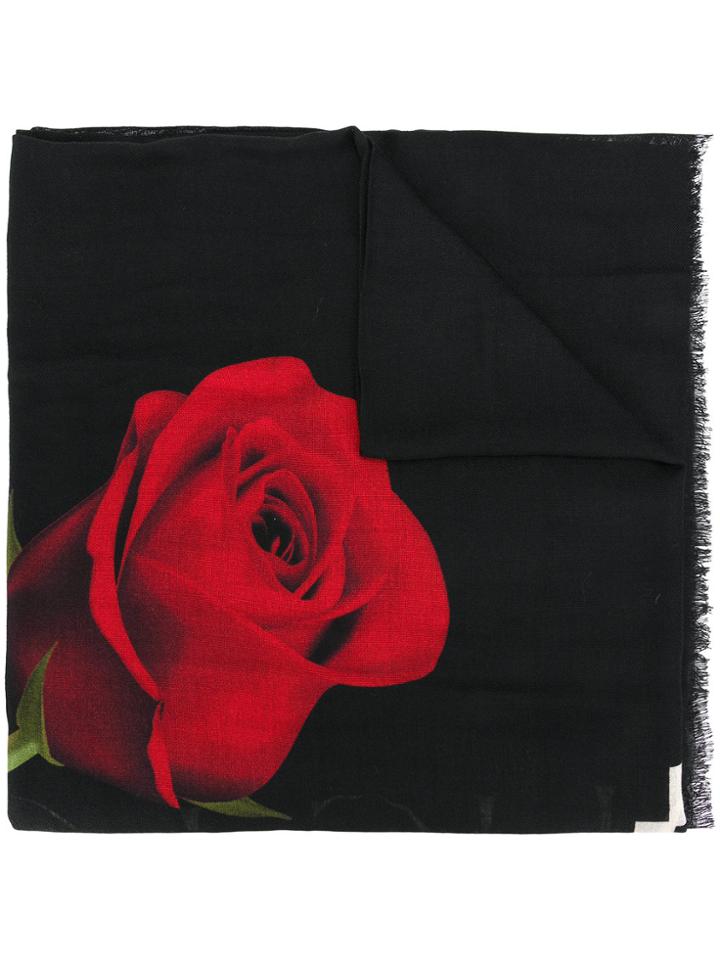 Marcelo Burlon County Of Milan Rose Print Scarf - Black