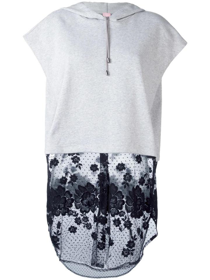 Giamba Lace Detailing Shortsleeved Hoodie - Grey
