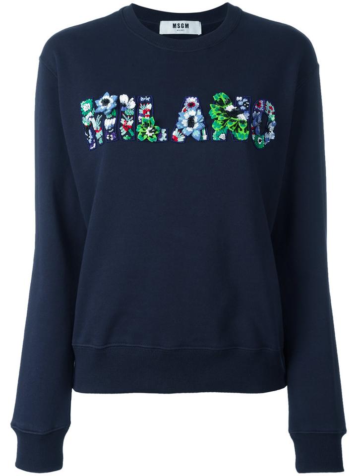 Msgm 'milano' Embellished Sweatshirt, Women's, Size: Large, Blue, Cotton