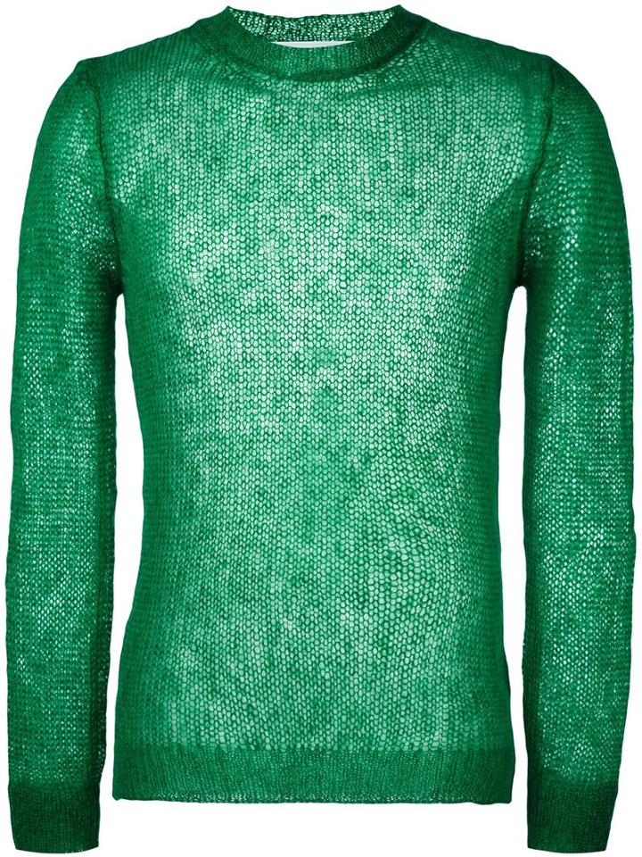 Walter Van Beirendonck Crew Neck Jumper, Men's, Size: Large, Green, Silk/cashmere