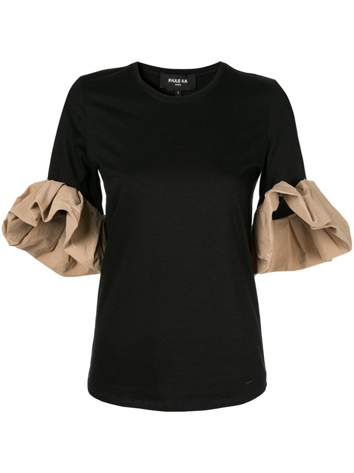 Paule Ka Ruffle Sleeve T-shirt - Black