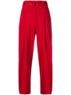Emporio Armani Belted High Waisted Trousers - Red