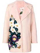 Liska Floral Embroidered Fur Coat - Pink