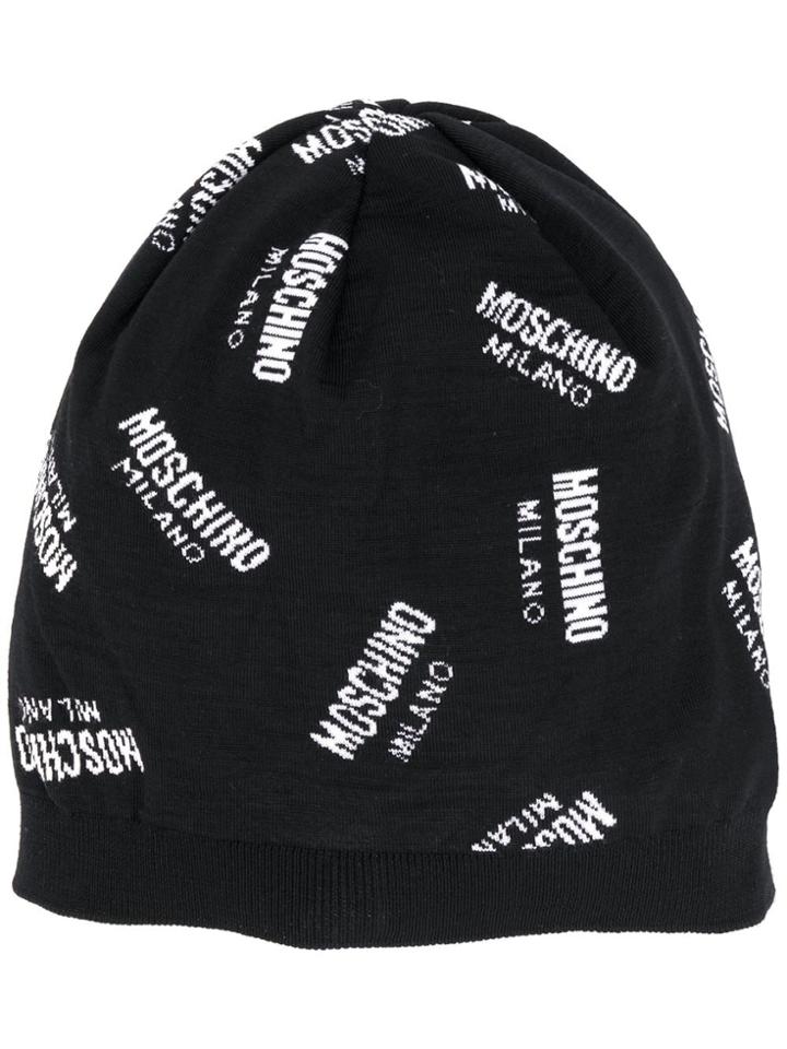 Moschino Logo Embroidered Beanie Hat - Black