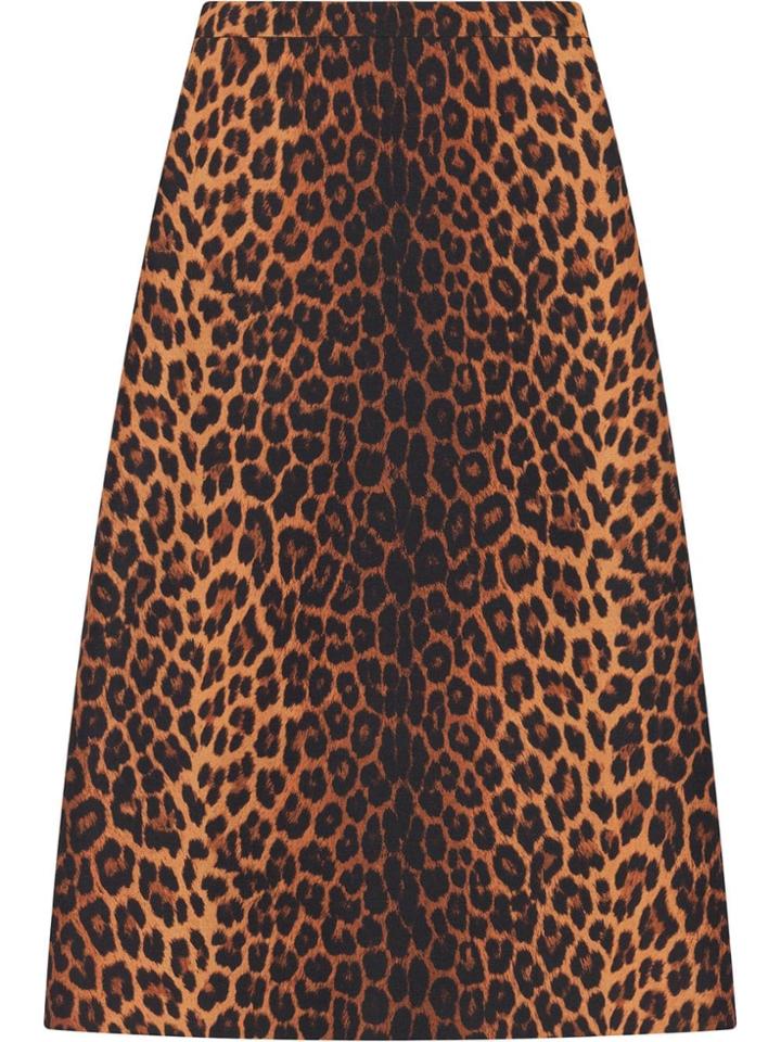 Gucci Leopard Print Wool Pencil Skirt - Brown