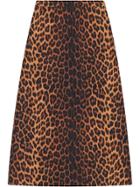 Gucci Leopard Print Wool Pencil Skirt - Brown