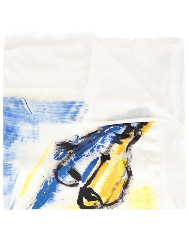 Avant Toi Brush Stroke Print Scarf - White