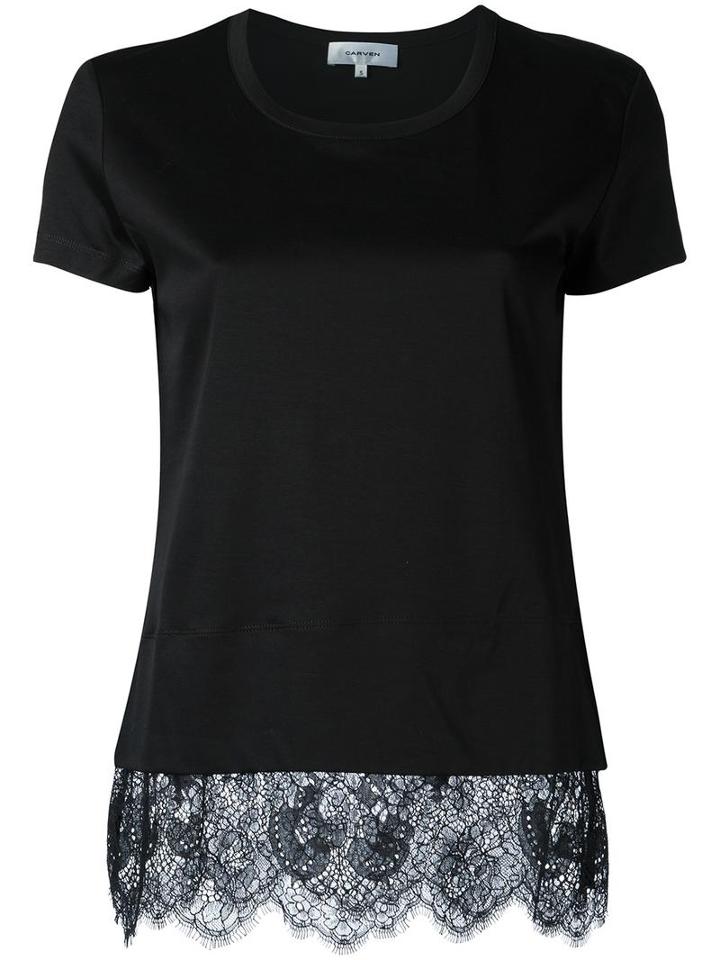 Carven Lace Trim Blouse, Women's, Size: 36, Black, Polyamide/cotton
