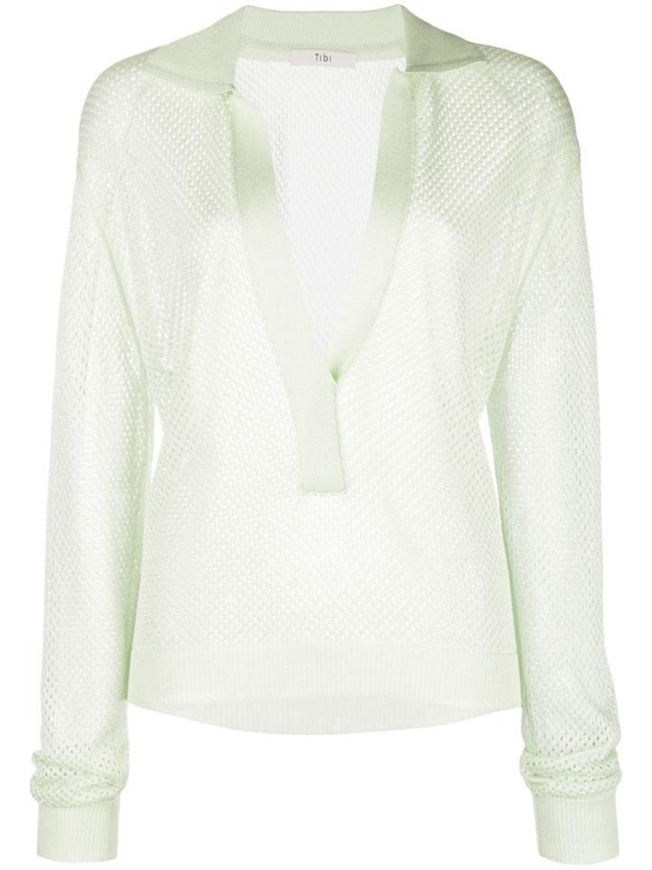 Tibi Mesh Polo Sweater - Green