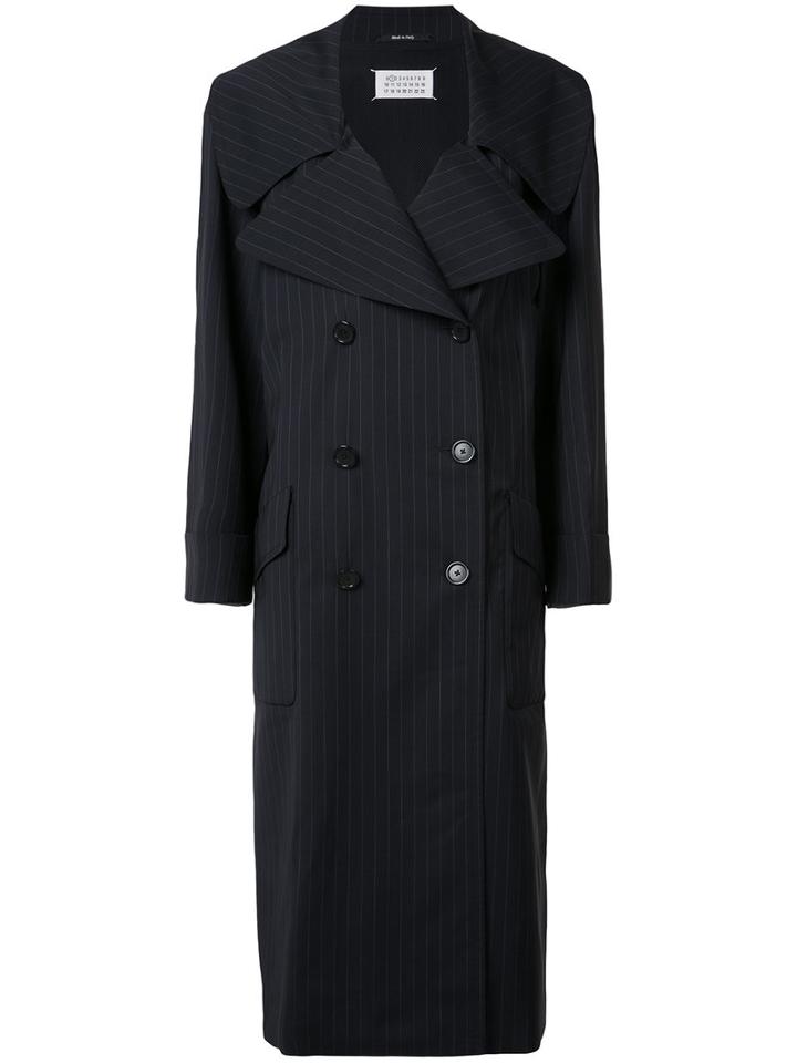 Maison Margiela - Pinstriped Coat - Women - Polyamide/wool - 38, Women's, Blue, Polyamide/wool