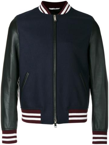 Valentino - Rockstud Panther Print Bomber Jacket - Men - Cotton/calf Leather/polyester/wool - 50, Blue, Cotton/calf Leather/polyester/wool