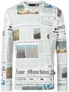 Love Moschino Newspaper Print Longsleeved T-shirt, Men's, Size: Small, Cotton