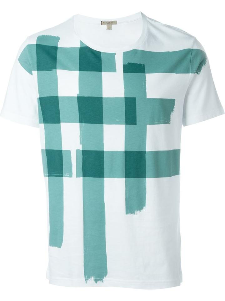 Burberry Brit Check Print T-shirt, Men's, Size: M, White, Cotton