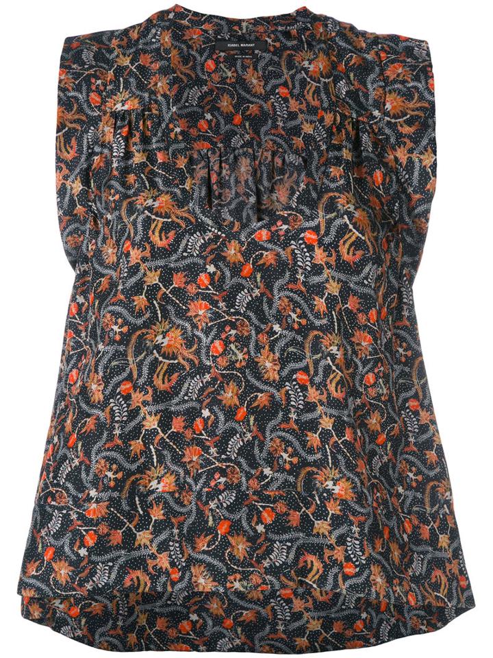 Isabel Marant 'roya' Floral-print Top, Women's, Size: 42, Black, Silk