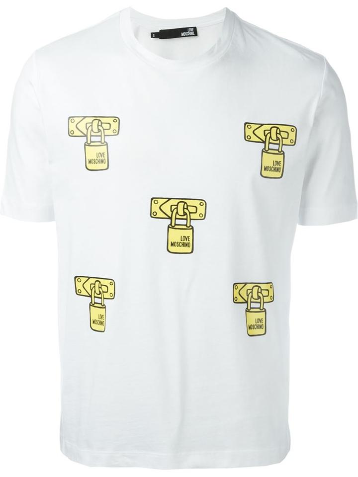 Love Moschino Logo Padlock T-shirt, Men's, Size: S, White, Cotton