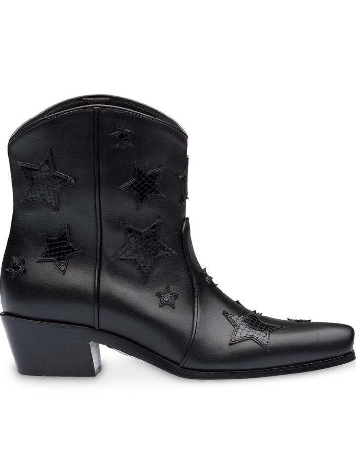 Miu Miu Star Embellished Cowboy Boots - Black