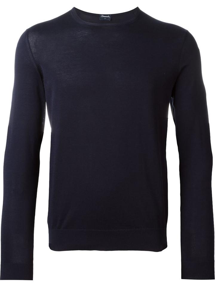 Drumohr Crew Neck Jumper, Men's, Size: 46, Blue, Cotton