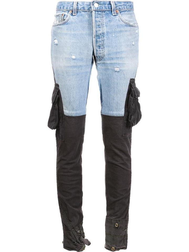 Greg Lauren Contrast Slim-fit Trousers, Women's, Size: 2, Blue, Cotton