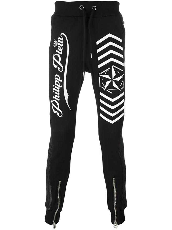 Philipp Plein 'look At You' Track Pants, Men's, Size: Large, Black, Cotton/polyurethane/polyester