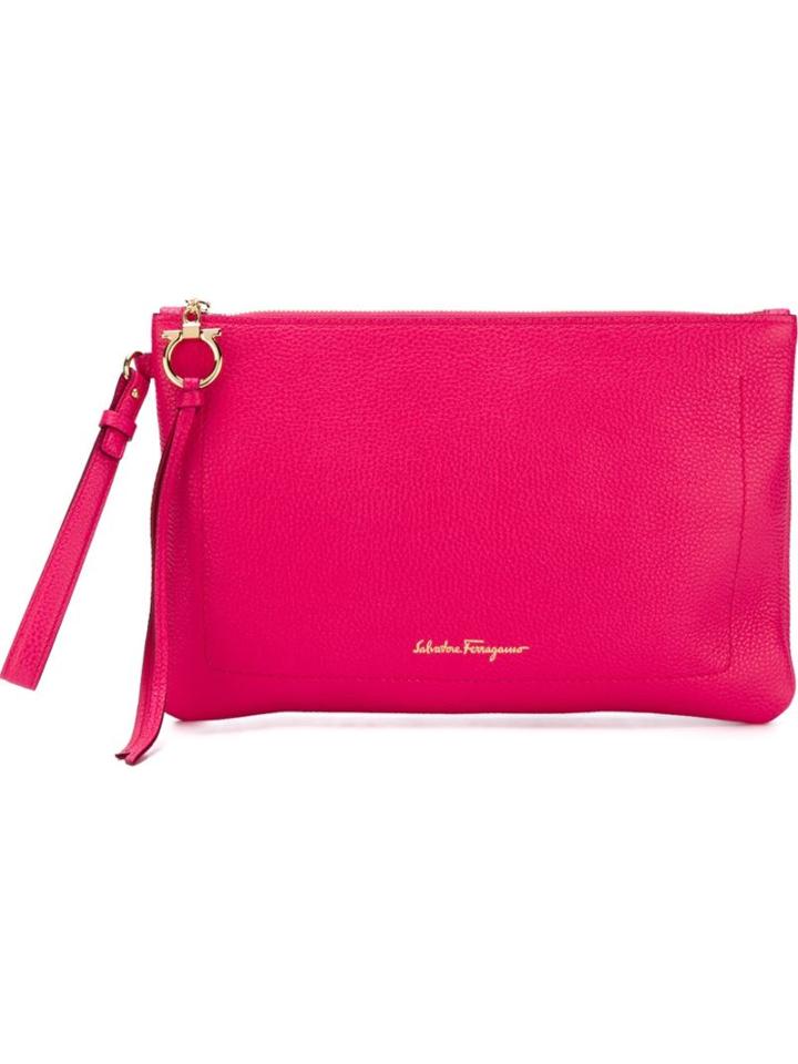 Salvatore Ferragamo Zipped Clutch, Women's, Pink/purple, Calf Leather