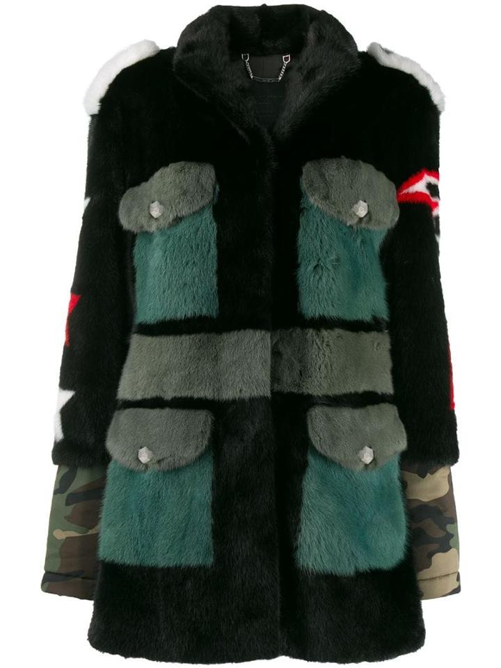 Philipp Plein Camo Lined Parka Coat - Black