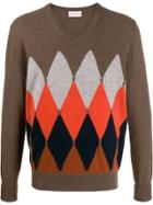 Ballantyne Argyle Knit V-neck Sweater - Brown