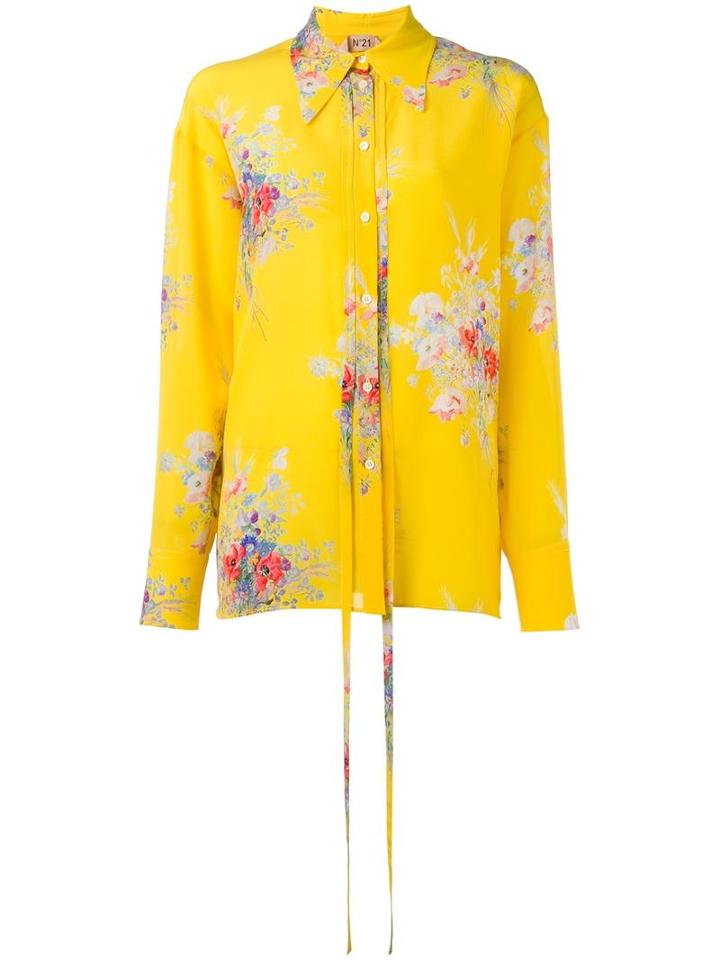 No21 Floral Print Shirt, Women's, Size: 42, Yellow/orange, Silk