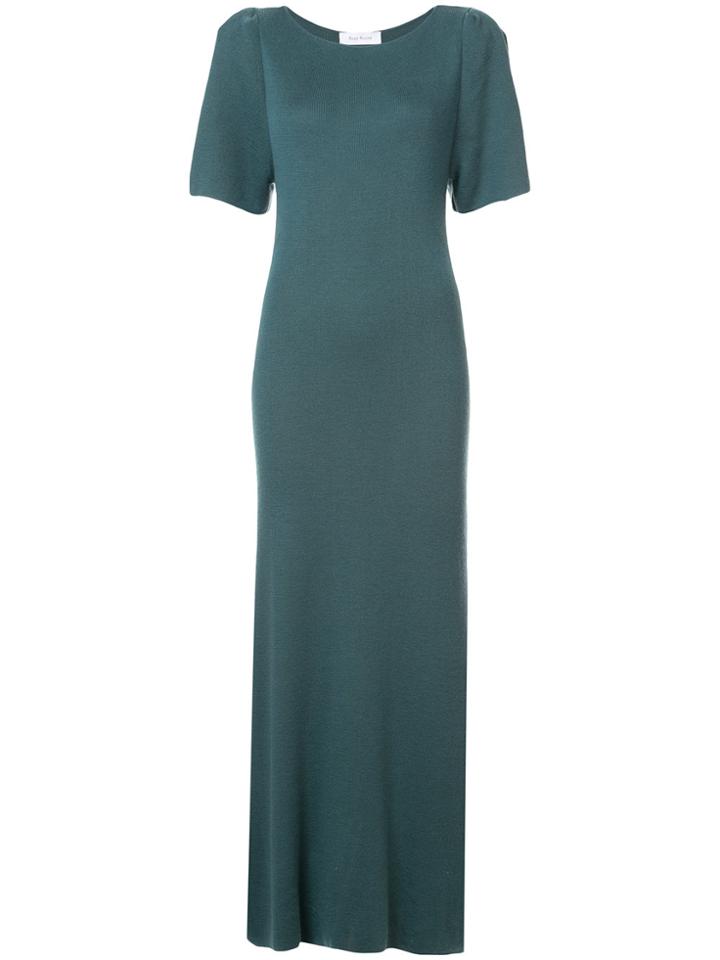 Ryan Roche Boatneck Puff Sleeve Dress - Green