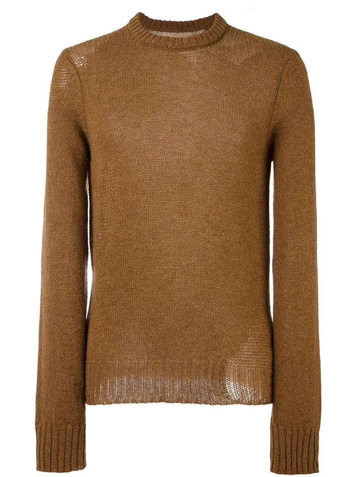 Maison Margiela Distressed Knit Sweater, Men's, Size: Medium, Brown, Wool