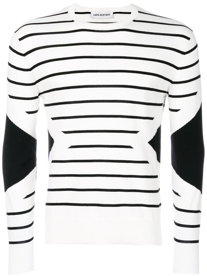 Neil Barrett Striped And Geometric Jumper - White