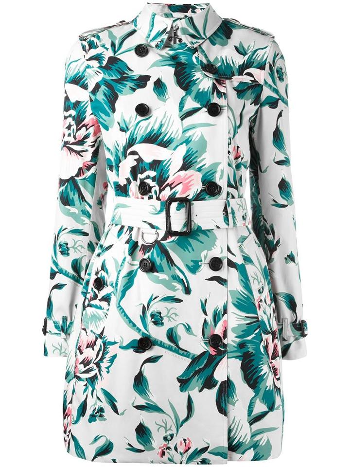 Burberry Floral Trench Coat, Women's, Size: 6, Green, Cotton/viscose