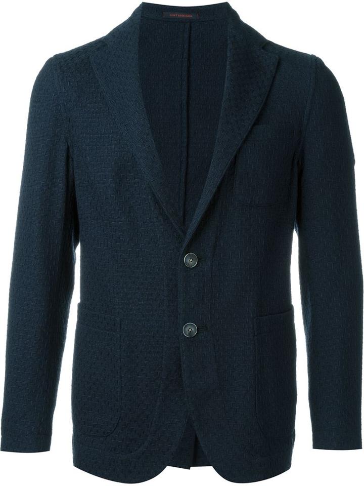The Gigi Weave Effect Textured Single Breasted Blazer, Men's, Size: 48, Blue, Cotton/polyimide