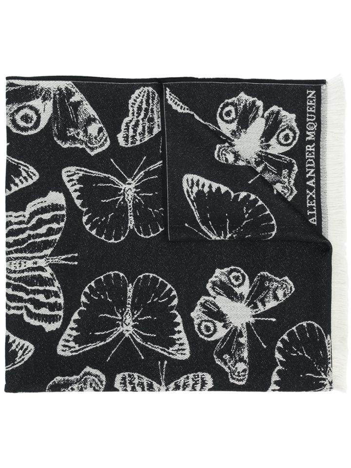 Alexander Mcqueen Butterfly Print Scarf - Black