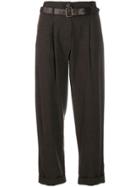 Tela Belted Cropped Trousers - Brown
